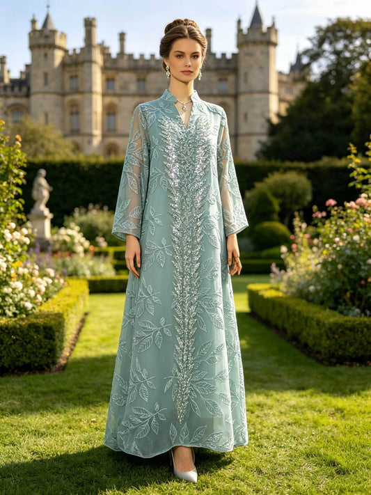 NURA Leaf Lace Abaya Dress Set with Hijab