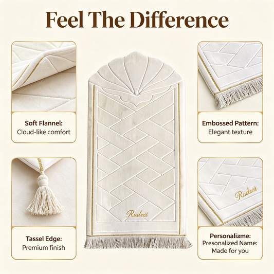 Personalized Prayer Mat – Custom Name Flannel Sejadah | Eid & Ramadan Gift