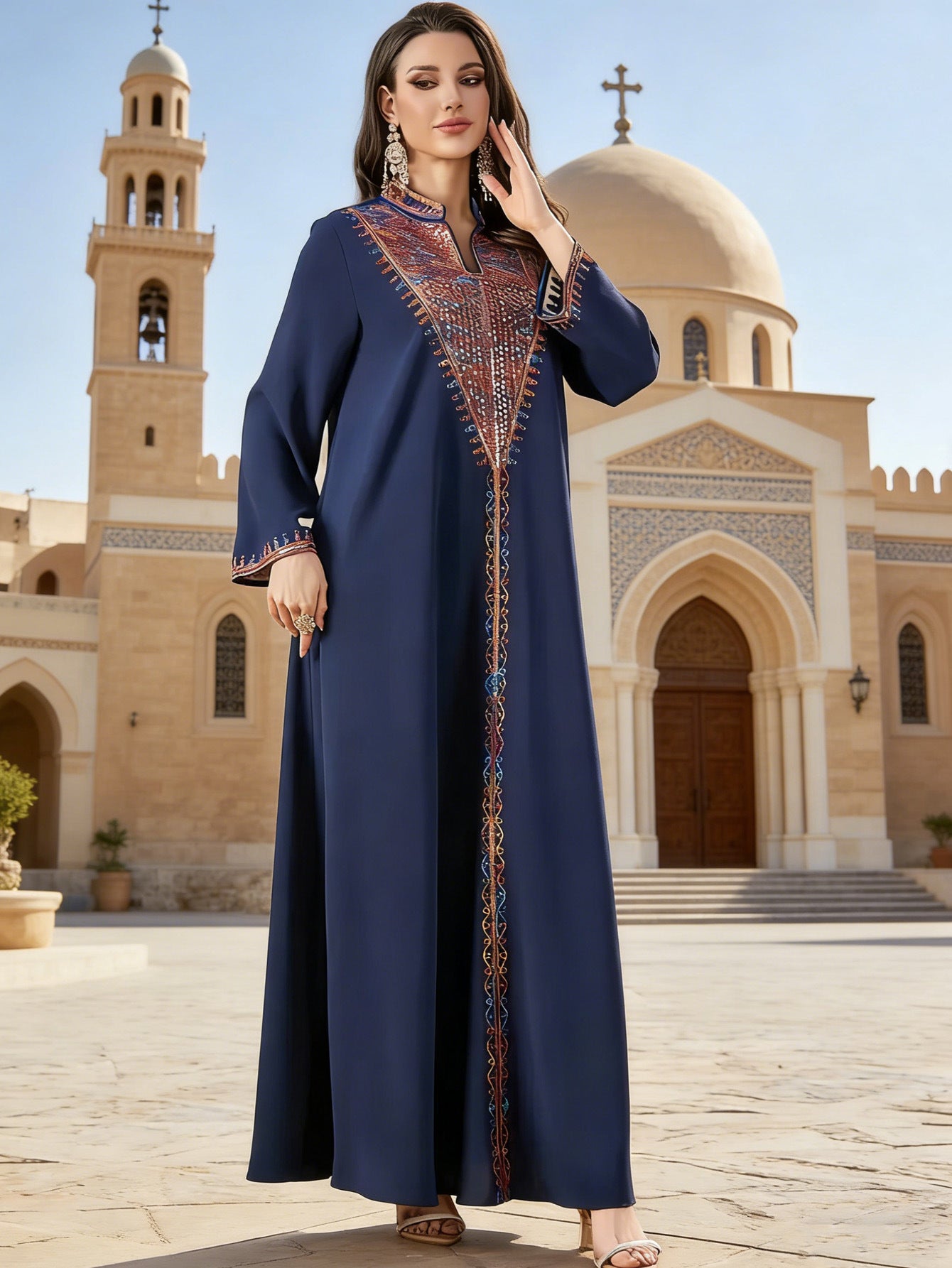 Embroidered Maxi Abaya Dress
