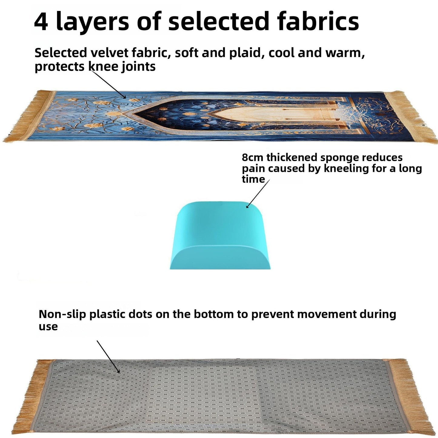 Thick Velvet Prayer Mat with Orthopedic Knee Support