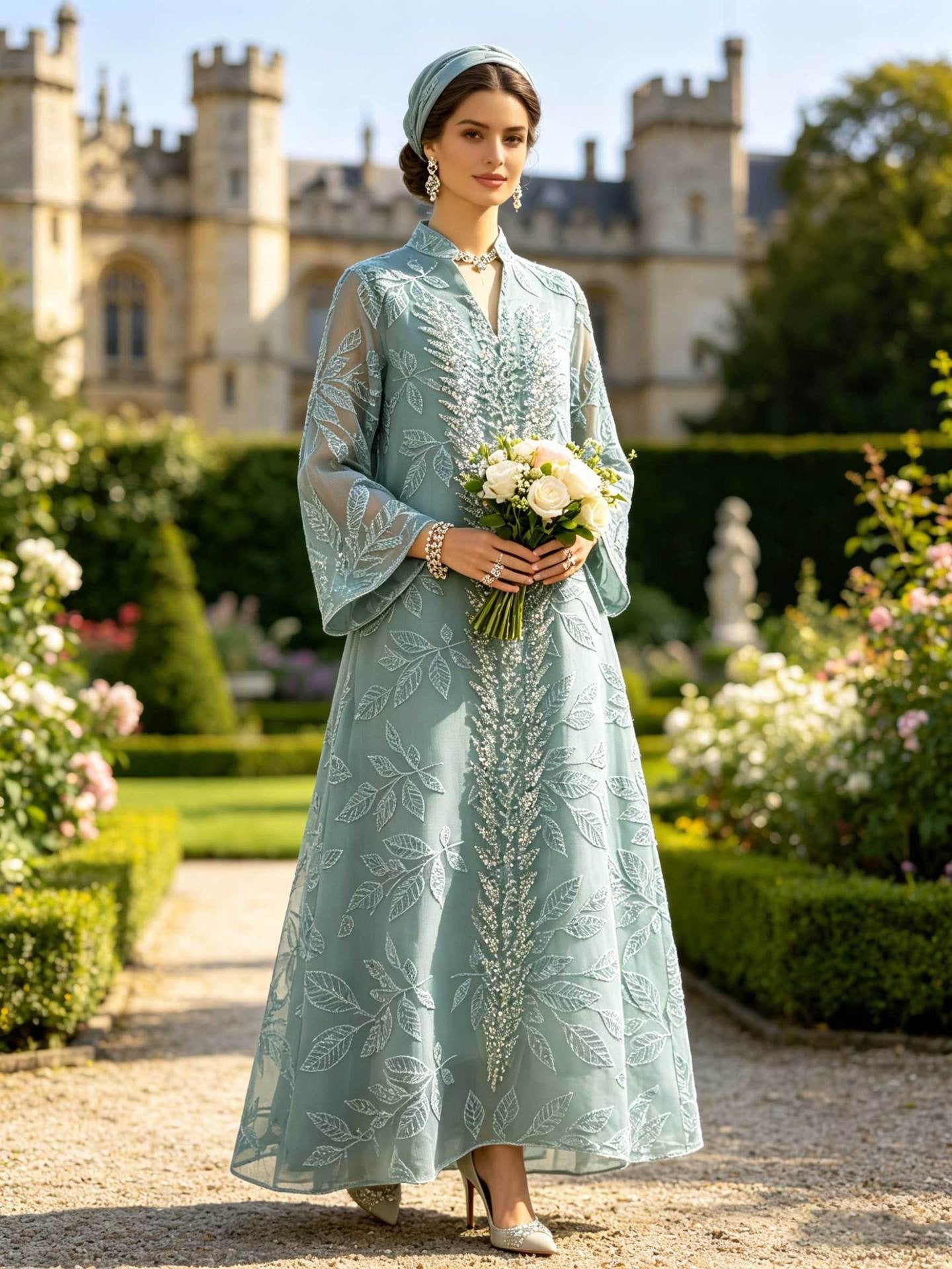 NURA Leaf Lace Abaya Dress Set with Hijab