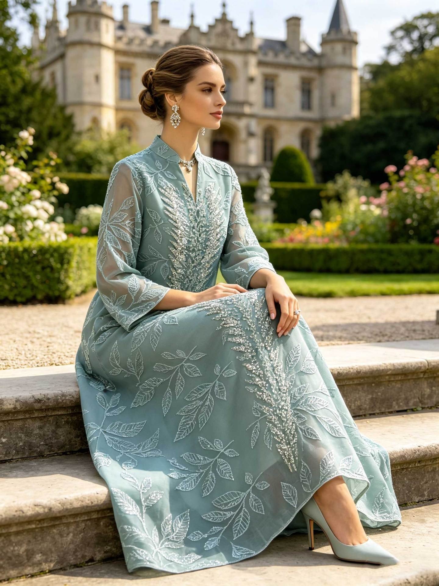 NURA Leaf Lace Abaya Dress Set with Hijab