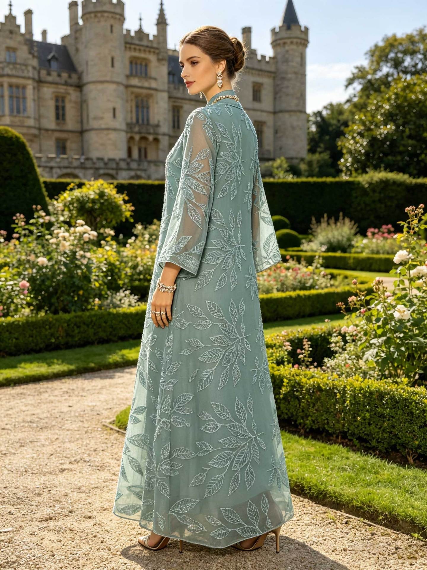NURA Leaf Lace Abaya Dress Set with Hijab