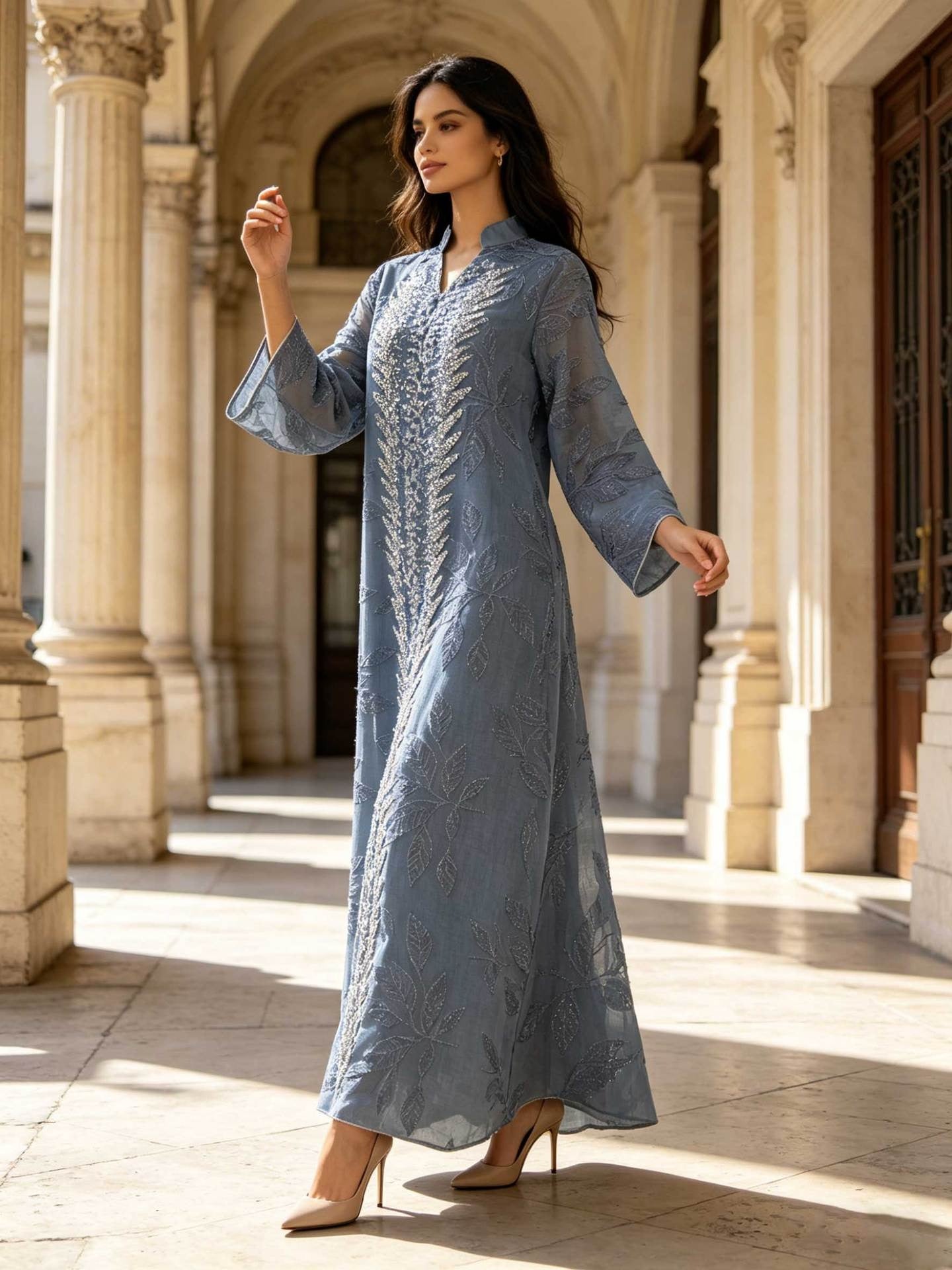 NURA Leaf Lace Abaya Dress Set with Hijab
