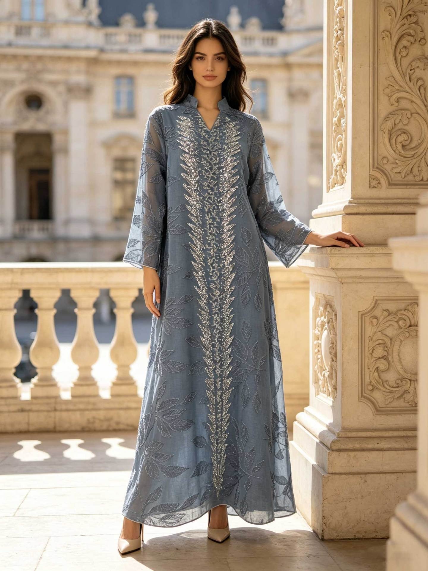 NURA Leaf Lace Abaya Dress Set with Hijab