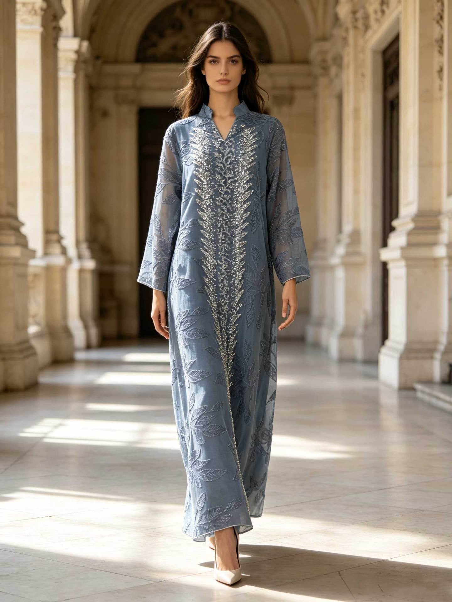 NURA Leaf Lace Abaya Dress Set with Hijab