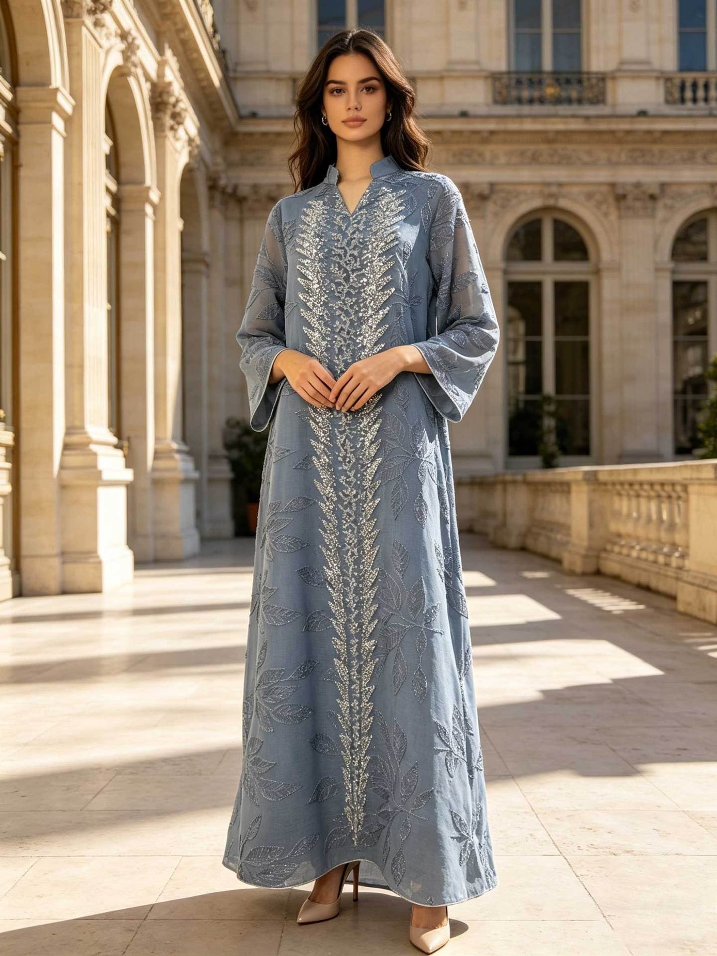 NURA Leaf Lace Abaya Dress Set with Hijab