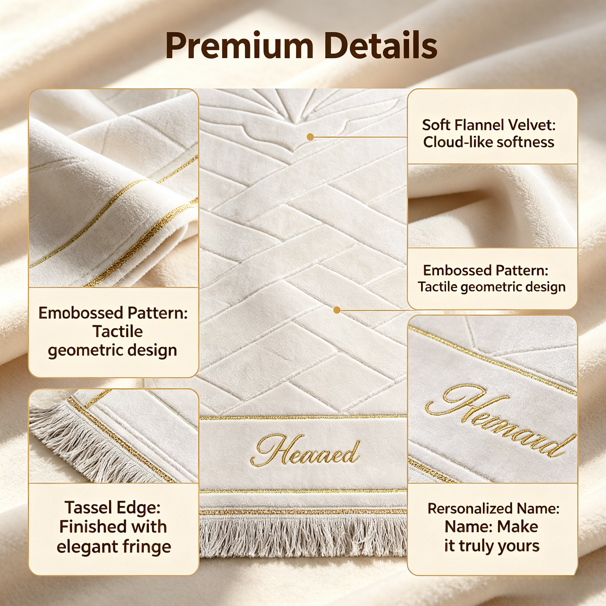 Personalized Prayer Mat – Custom Name Flannel Sejadah | Eid & Ramadan Gift
