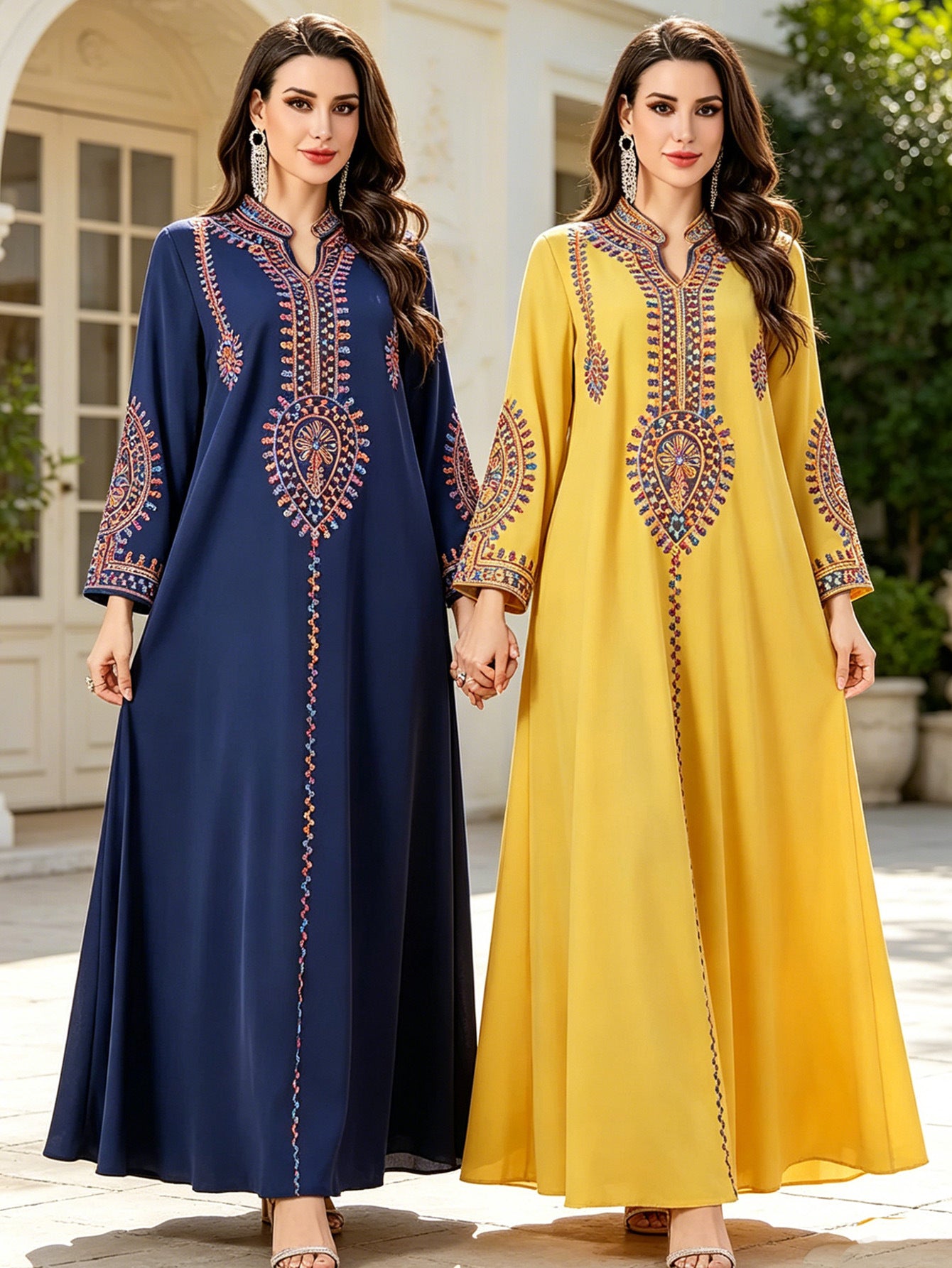 Embroidered Ethnic Maxi Abaya Dress
