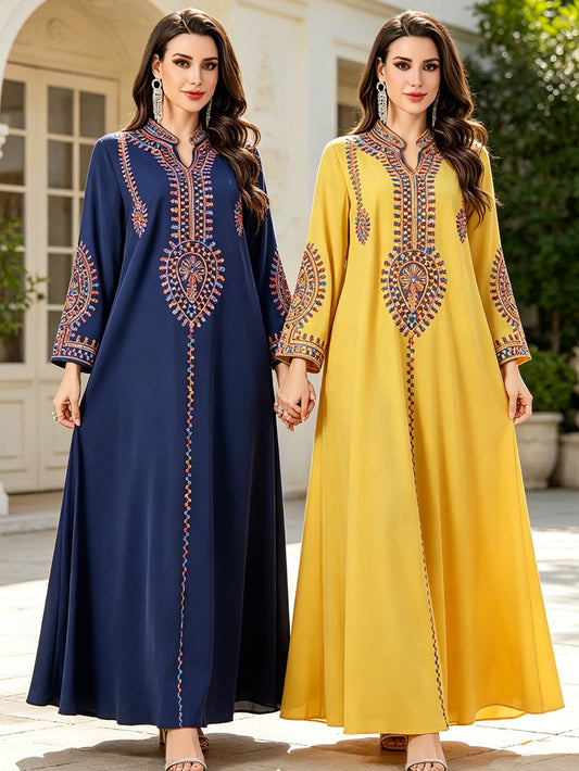 Embroidered Ethnic Maxi Abaya Dress