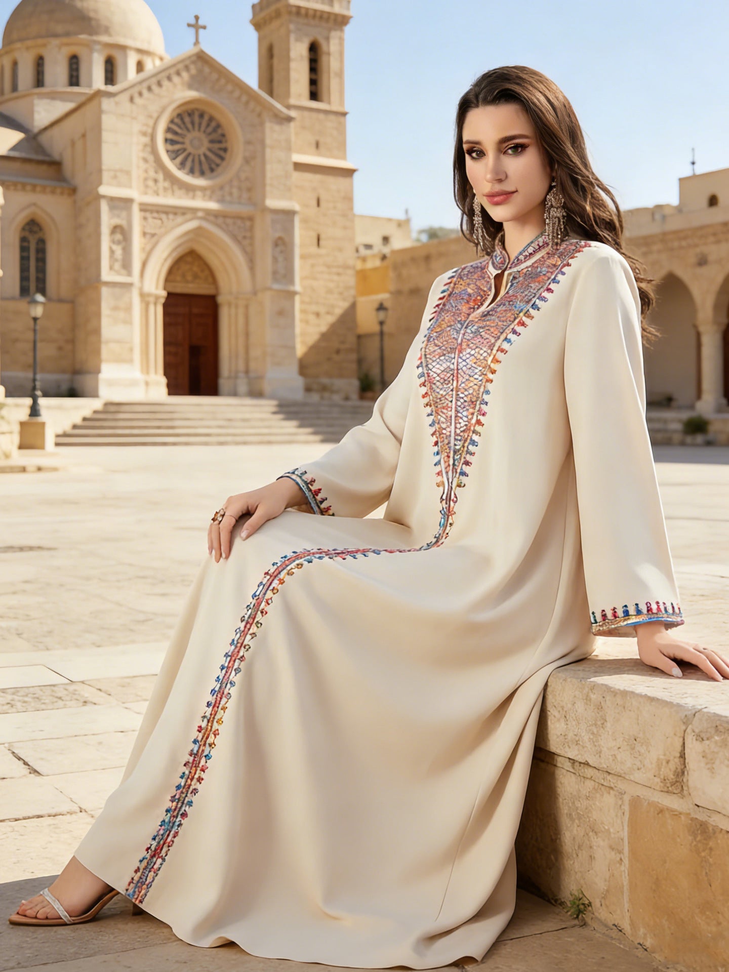 Embroidered Maxi Abaya Dress