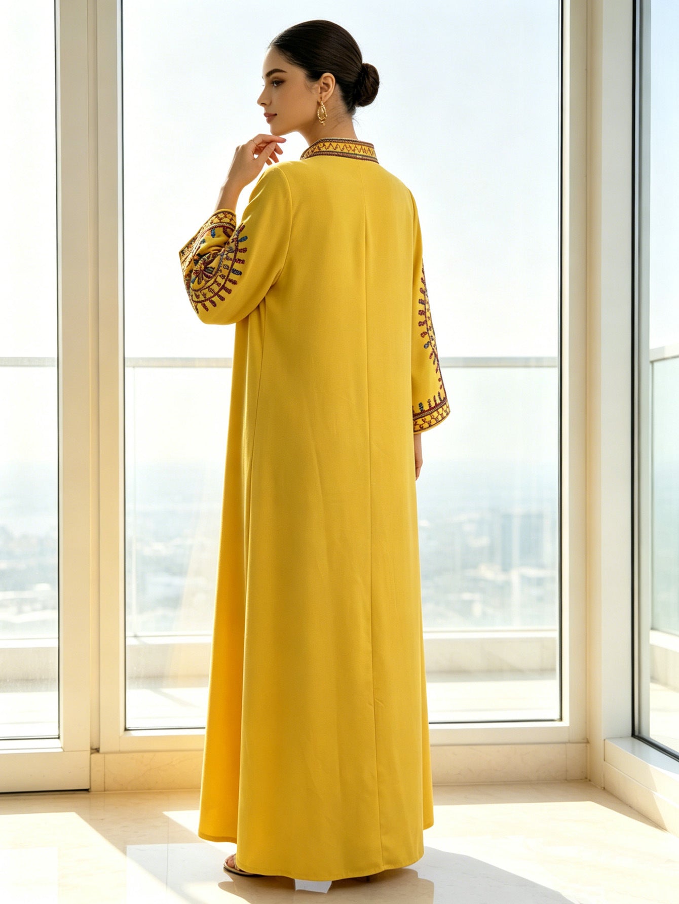 Embroidered Ethnic Maxi Abaya Dress