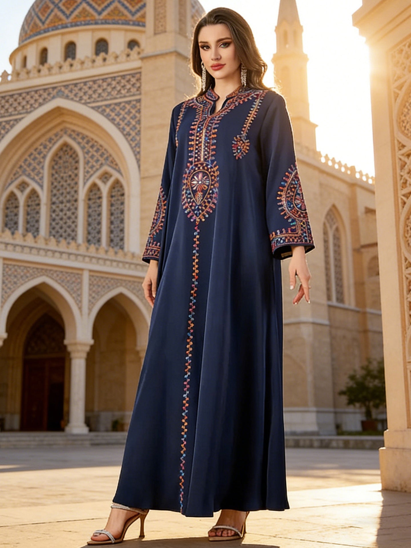 Embroidered Ethnic Maxi Abaya Dress