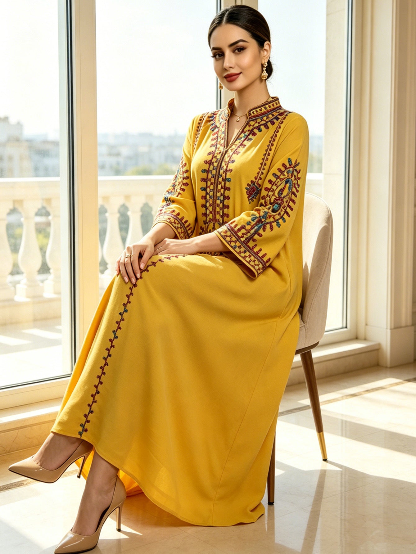 Embroidered Ethnic Maxi Abaya Dress