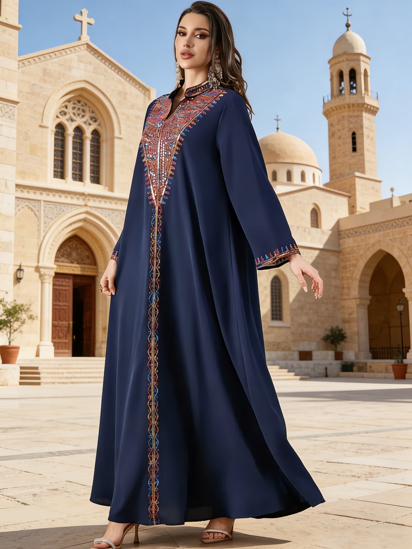 Embroidered Maxi Abaya Dress