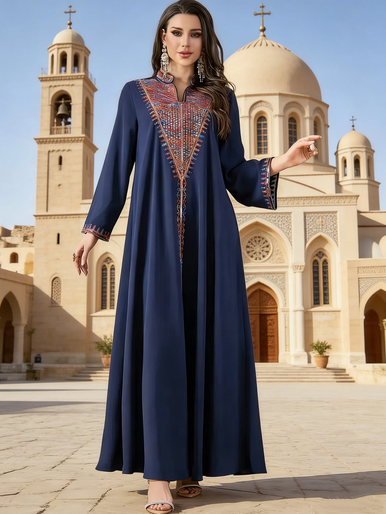 Embroidered Maxi Abaya Dress