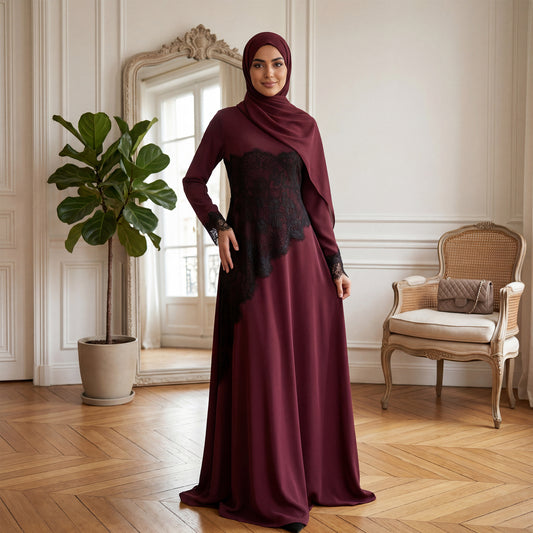 Lace Patchwork Maxi Abaya Dress