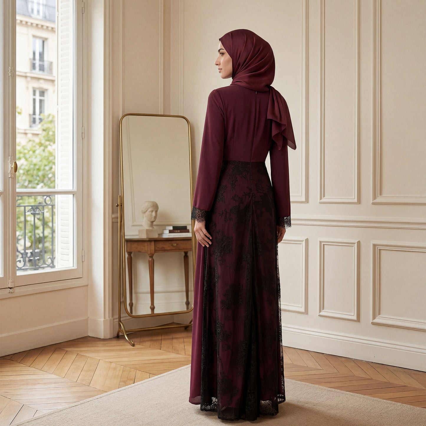 Lace Patchwork Maxi Abaya Dress