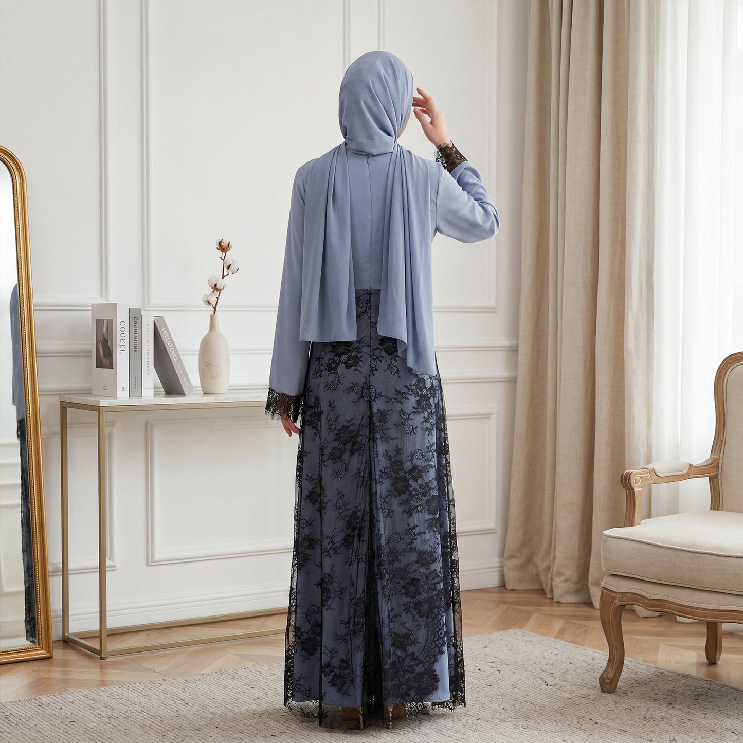 Lace Patchwork Maxi Abaya Dress