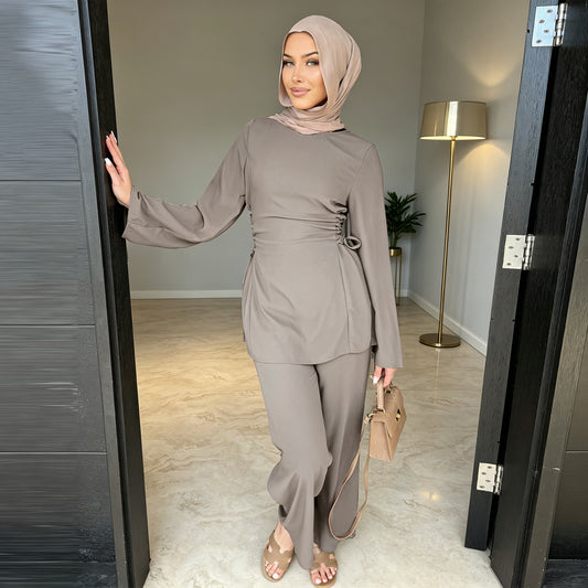 Loriya Long Sleeve Blouse & Wide Leg Pants Set
