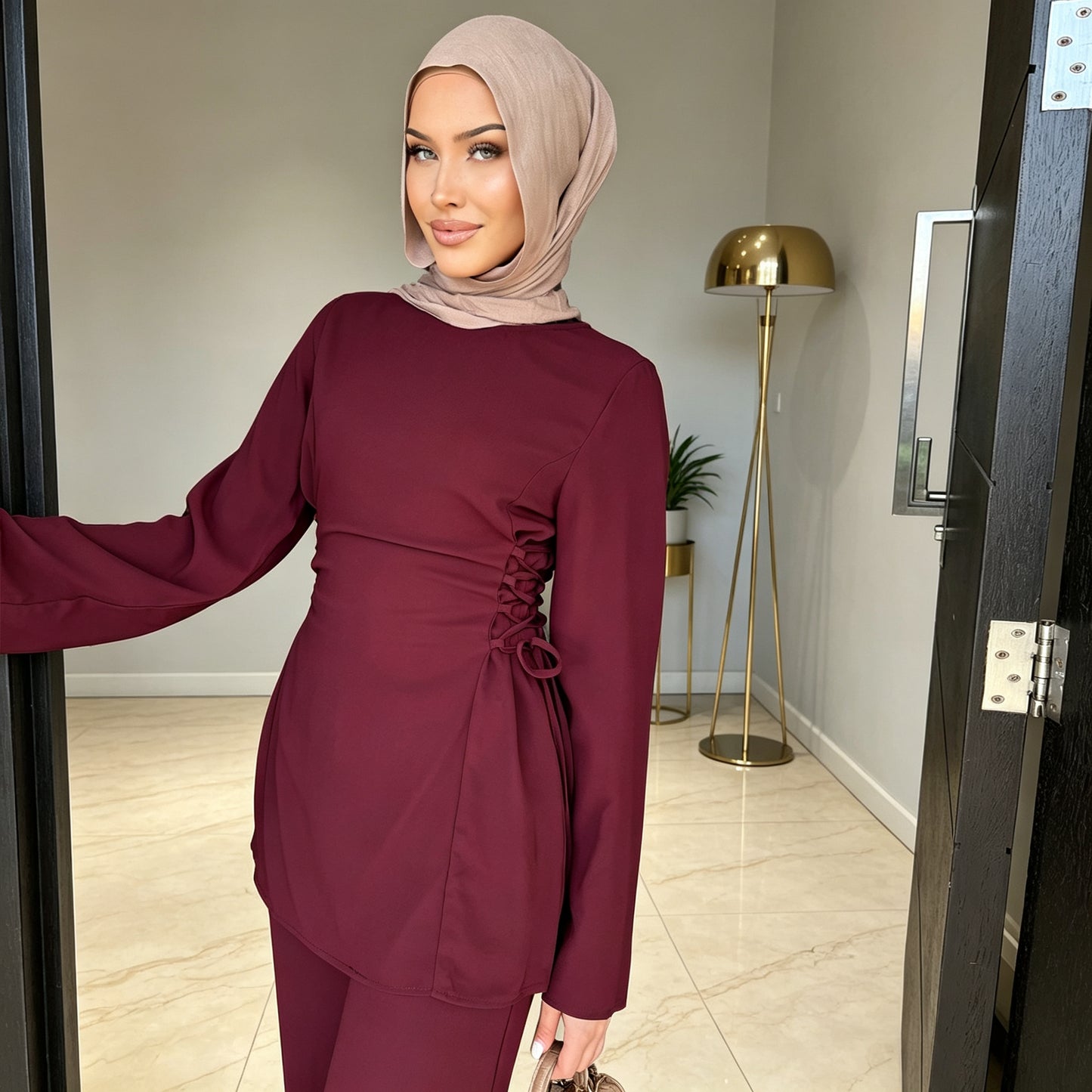 Loriya Long Sleeve Blouse & Wide Leg Pants Set