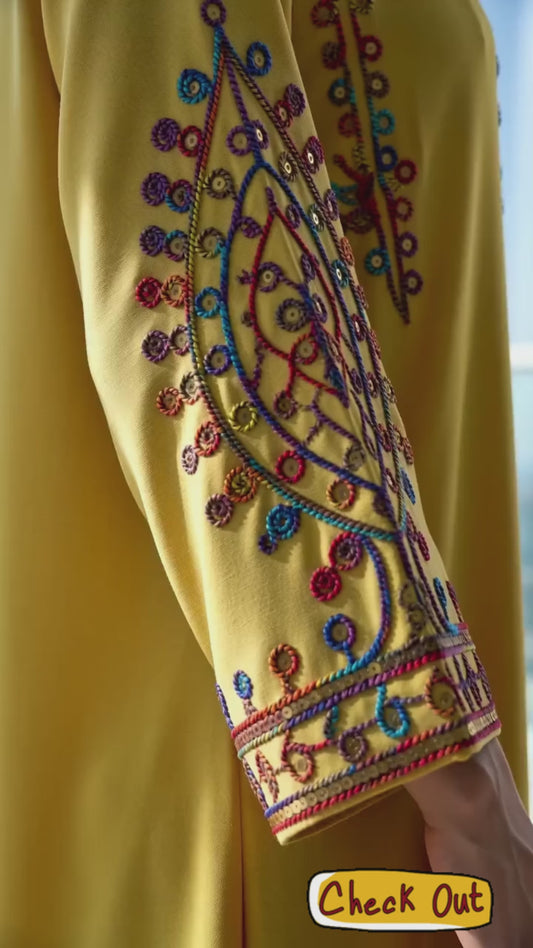 Embroidered Ethnic Maxi Abaya Dress